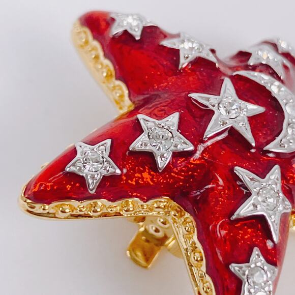 The Quacker Factory Red Enamel Celestial Star Moon Clip On Earrings Vintage Y2K - Picture 7 of 12